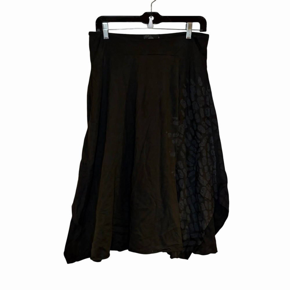 Prana Y2k Skirt Black Dots Hemp Knit Asymmetrical Stretchy Midi‎ Pull On S